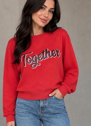 Світшот жіночий укорочений червоний з написом together