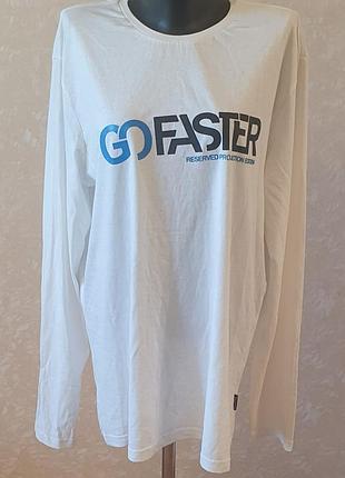Чоловічий білий лонгслів / футболка reserved "go faster", р. xl (100% бавовна)