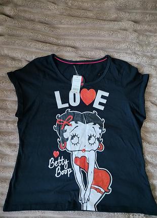 Футболка жіноча чорна з принтом betty boop, розмір 20-22