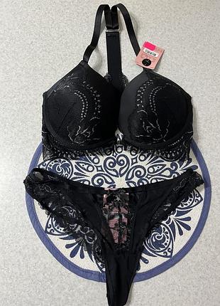 Комплект жіночої білизни hunkemoller, чорний, розмір бюстгальтера 75d, трусики s