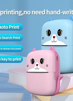 Дитячий термопринтер cat printer pink, bluetooth, зп type-c 3