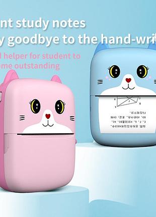 Дитячий термопринтер cat printer pink, bluetooth, зп type-c 4
