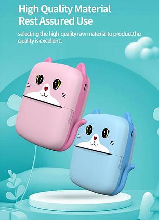 Дитячий термопринтер cat printer pink, bluetooth, зп type-c 5