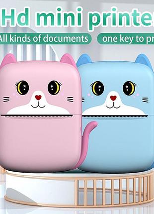 Дитячий термопринтер cat printer pink, bluetooth, зп type-c 9