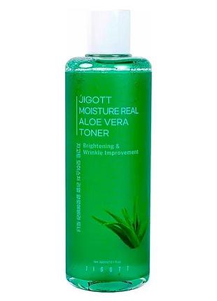 Увлажняющий, успокаивающий тонер jigott moisture real aloe vera toner