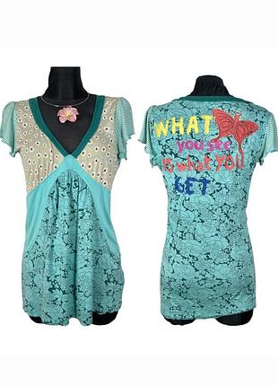 Вінтажний подовжений топ-туніка з вишивкою desigual type babydoll vintage 2000s y2k