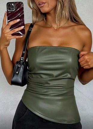 Топ з екошкіри топ бандо р.xs зелений