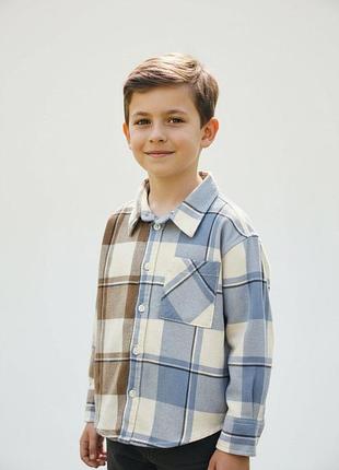 Светлая рубашка в клетку h&amp;m на парня 8-9 лет