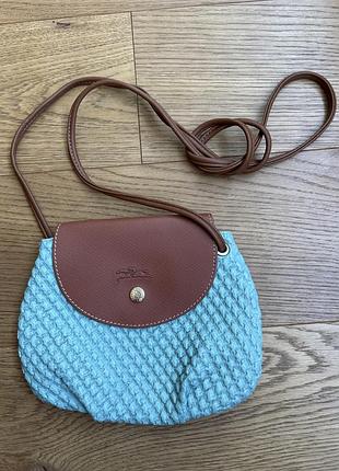 Сумка жіноча longchamp маленька бірюзова з коричневим ремінцем