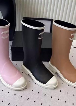 Гумові чоботи жіночі chanel чорні, рожеві, бежеві