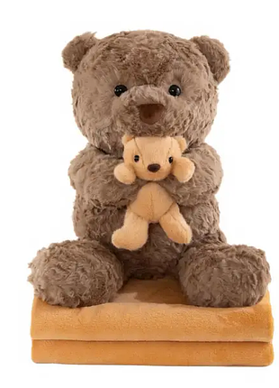 Игрушка-подушка медведь с малышом и пледом 110х140 см коричневый 509-33br