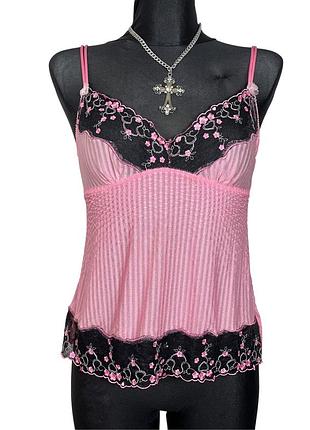 Вінтажний топ camisole lingerie style з мереживом vintage 2000s y2k 90s