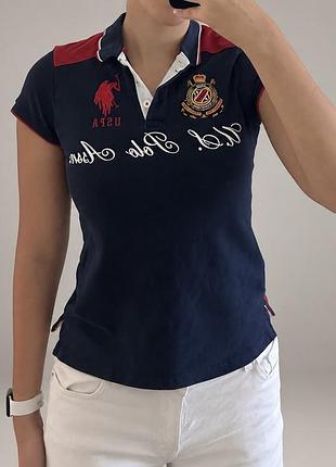 Жіноче поло u.s. polo assn. темно-синє з коротким рукавом