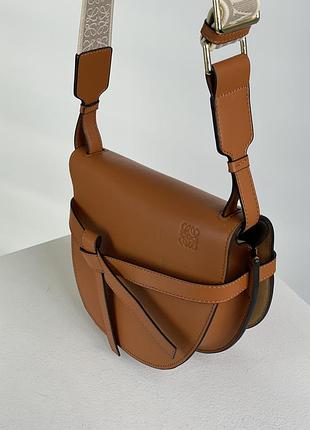 Сумка gate small leather and jacquard shoulder bag brown 3