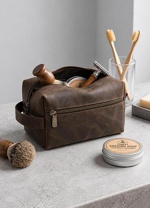 Кожаная косметичка несессер из натуральной кожи и краманом without sakvoyaj large brown