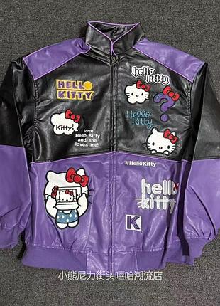 Куртка унісекс hello kitty чорно-фіолетова з вишитими надписами