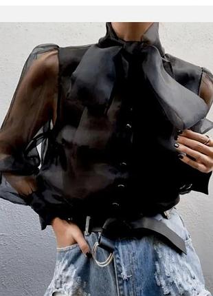 Жіноча блуза zara чорна з органзи