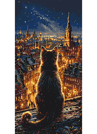 Картина по номерам "кот над огнями столицы" lw5199, 40х80 см