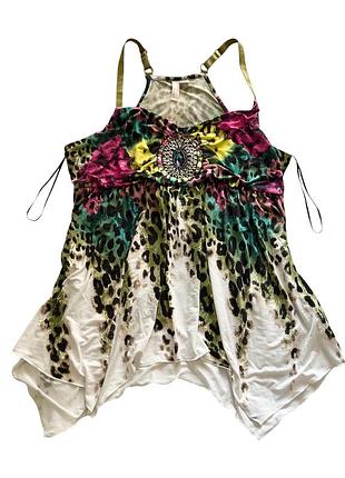 Вінтажний асиметричний леопардовий топ у з пряжкою зі стразами vintage glamour 2000s y2k