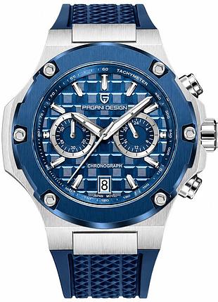 Мужские часы pagani design pd-ys032 silver-blue-blue rubber со стальным корпусом и синим каучуковым ремешком