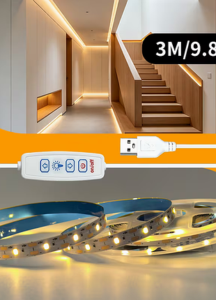 Led лента 3000k usb светодиодный линейный светильник на 3 клавиши 3 м теплый