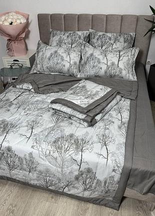 Комплект постельного белья с летним одеялом жаккардовый хлопок