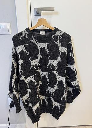 Жіночий светр soft wear з принтом собаки, чорно-білий
