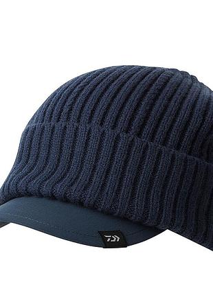 Зимова шапка чоловіча з козирком daiwa knit cap оливкова/чорна/синя синій