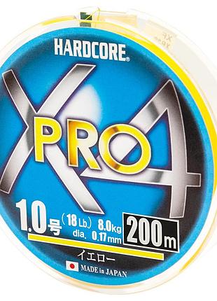 Шнур duel hardcore x4 pro 200 м yellow 8,0 кг 0,17 мм #1.0 (h3867-y) — 4-жильный плетеный шнур для спиннинга