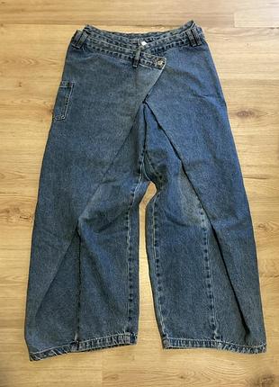 Джинси жіночі cross-front wide-leg jeans сині