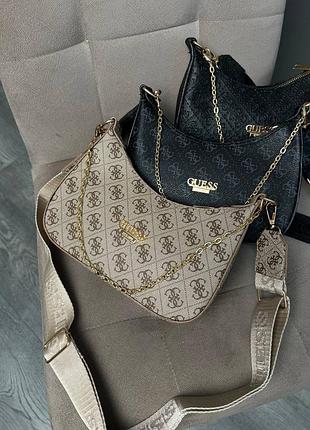 Жіноча сумка guess хобо, чорна та бежева, еко-шкіра