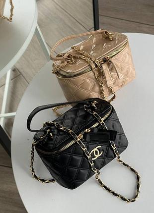 Сумка жіноча chanel чорна та бежева з екошкіри