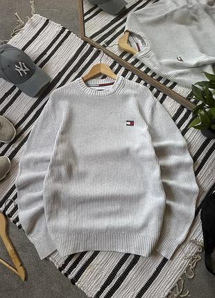 Светр чоловічий вʼязаний tommy hilfiger оригінал сірий з логотипом томмі хілфігер томмі джинс xl l
