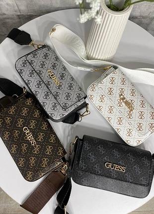 Жіночі сумки guess через плече, екошкіра, чорний, білий, коричневий