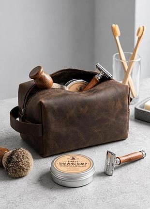 Кожаная косметичка несессер из натуральной кожи without sakvoyaj medium brown