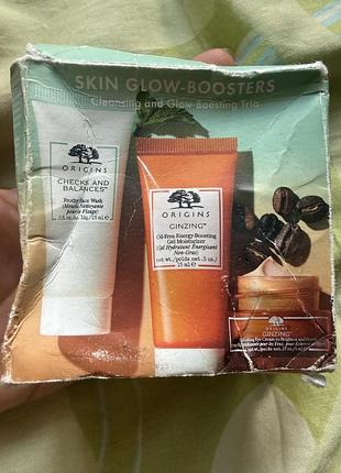 Набір косметики origins skin glow-boosters 3 мініатюри для обличчя тревел сайз