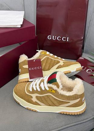 Кросіик теплі замша та хутро коричневі gucci
