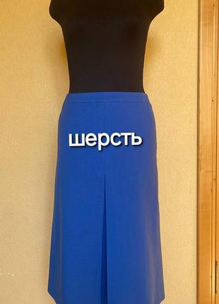 Міді спідниця жіноча синя вовняна трапеція з глибокими зустрічними складками (m-l)