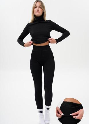 Жіночі теплі лосини в рубчик на хутрі without limited black
