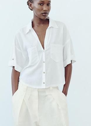 Жіноча лляна сорочка з короткими рукавами zara розмір xs
