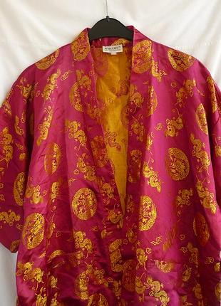 Шелковый халат кимоно whitby 100% washed silk с драконами, размер оверсайз