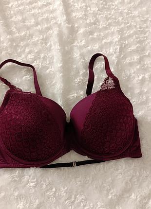 Бордовый бюстгальтер ажурный бюст кружевной лиф кружевый hunkemoller 34d 75d 70e