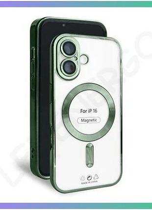 Чехол magsafe для apple iphone 16 зеленый накладка на смартфон с закрытой камерой и низом sku_27100003 sku_stcom_2710000308836