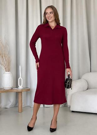 Платье с воротничком в рубчик бордовое merlini анкора 7000001706 l/xl