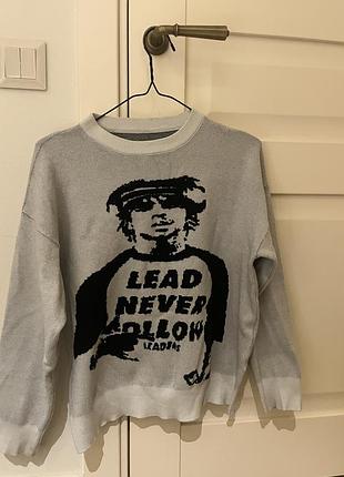 Оверсайз в'язаний светр із принтом lead never follow chief keef чіф кіф