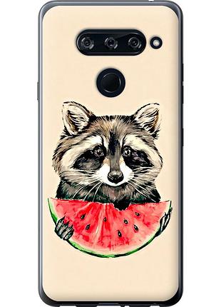Чохол 2d пластиковий на телефон lg v40 thinq єнотик з кавуном "4605t-1577-58250"