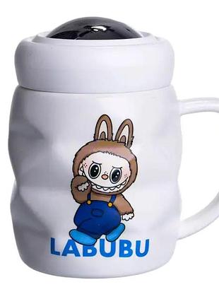 Чашка фарфоровая с крышкой labubu 400 (мл) белый с синим fm-54a
