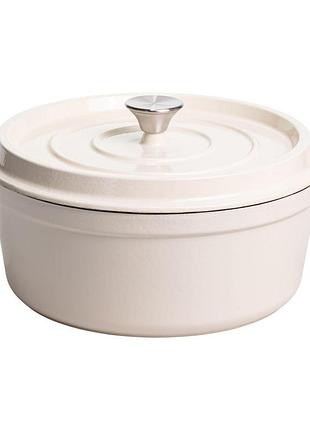 Кокотница чугунная эмалированная 6 л, бежевый yiwu hp-flg-6 white