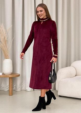 Теплое длинное платье на флисе бордовое merlini ренто 7000001782 l/xl