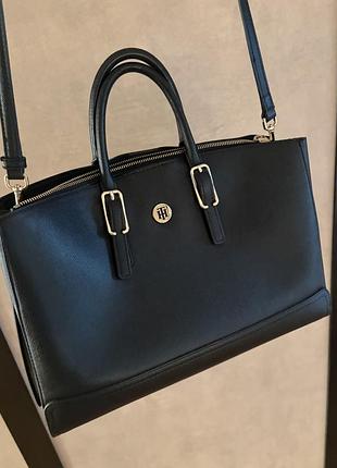 Сумка tommy hilfiger iconic satchel чорна екошкіра